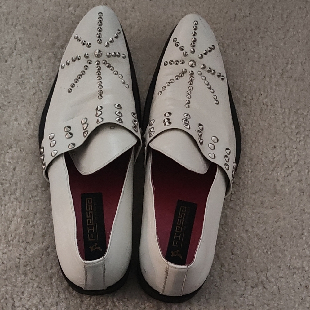 White Studded Loafers Real Leather